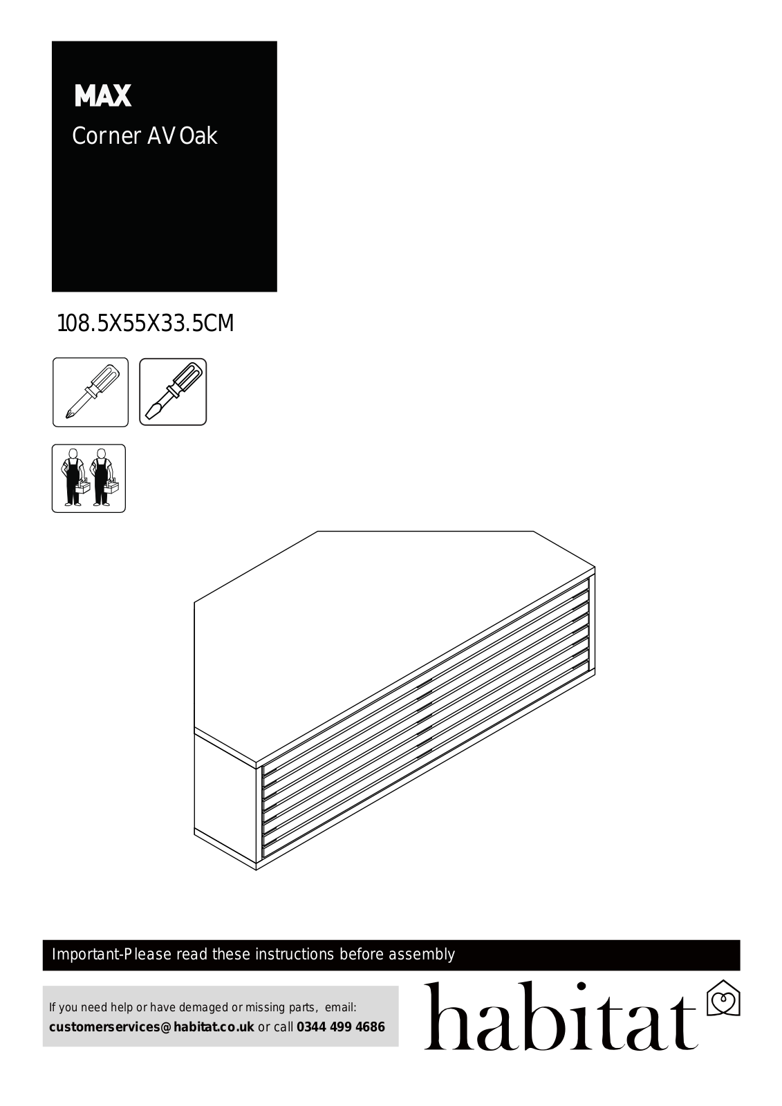 Habitat MAX Corner AV Oak Assembly Instructions Manual