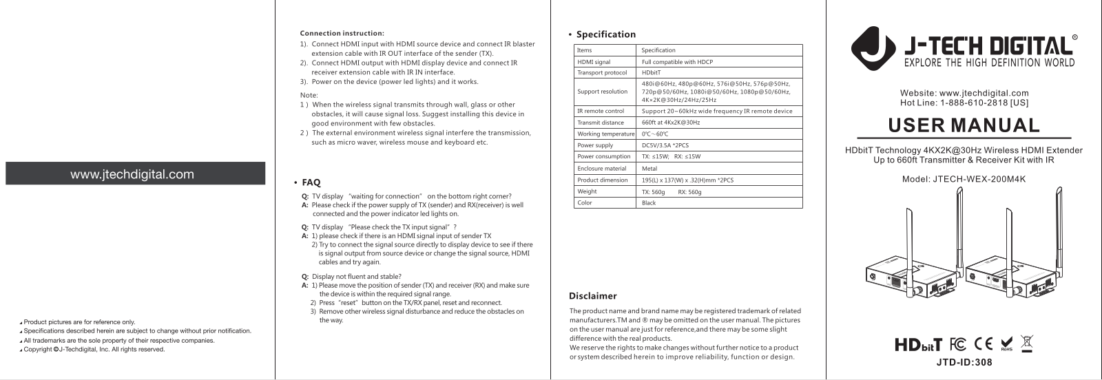 J-tech digital JTECH-WEX-200M4K User Manual