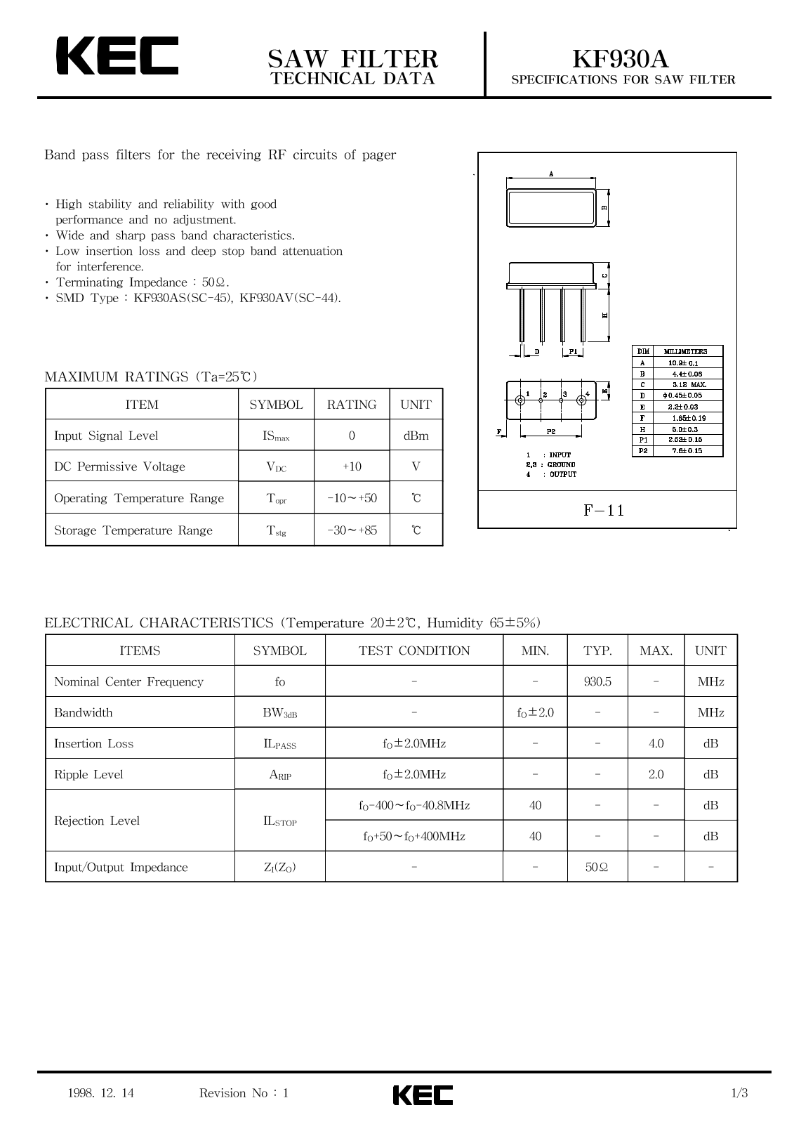 KEC KF930A Datasheet