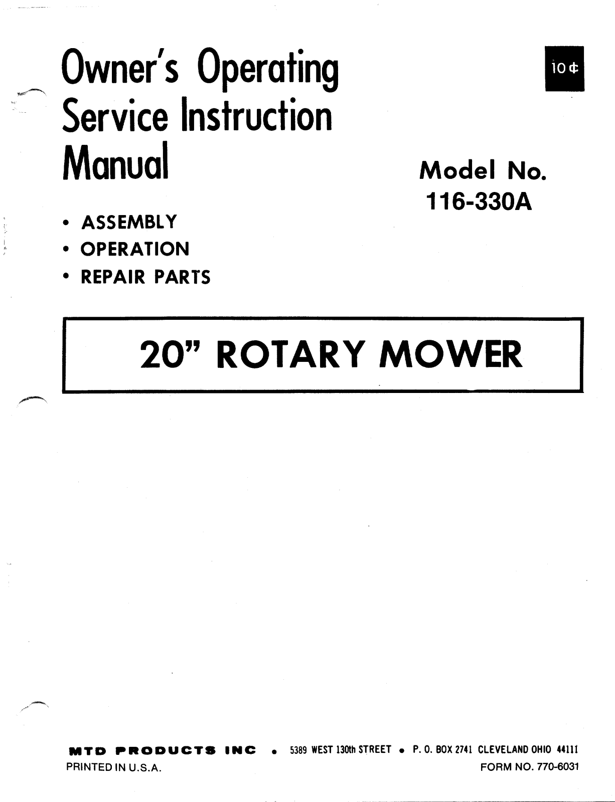 MTD 116-330A User Manual