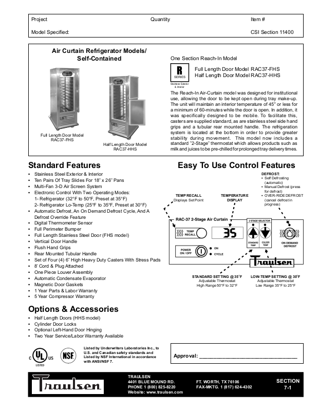 Traulsen Rac37-fhs, Rac37-hhs User Manual