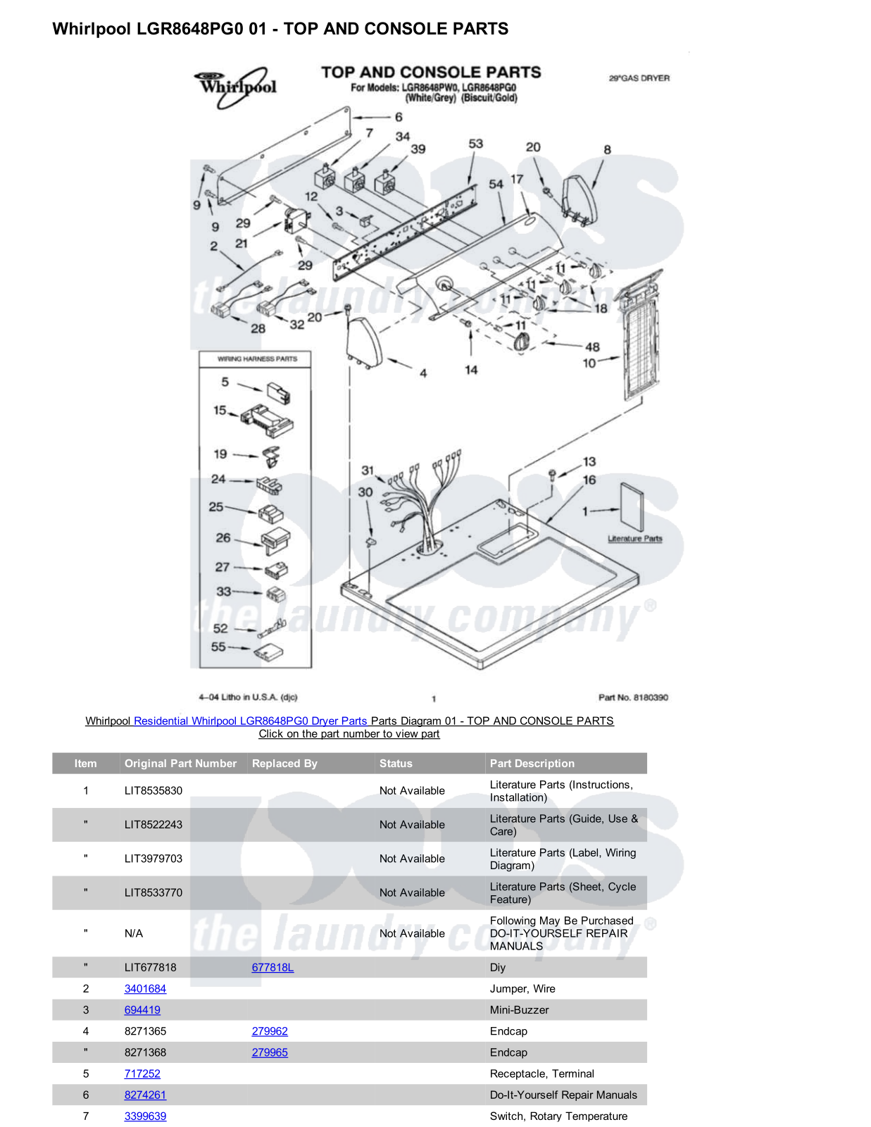 Whirlpool LGR8648PG0 Parts Diagram