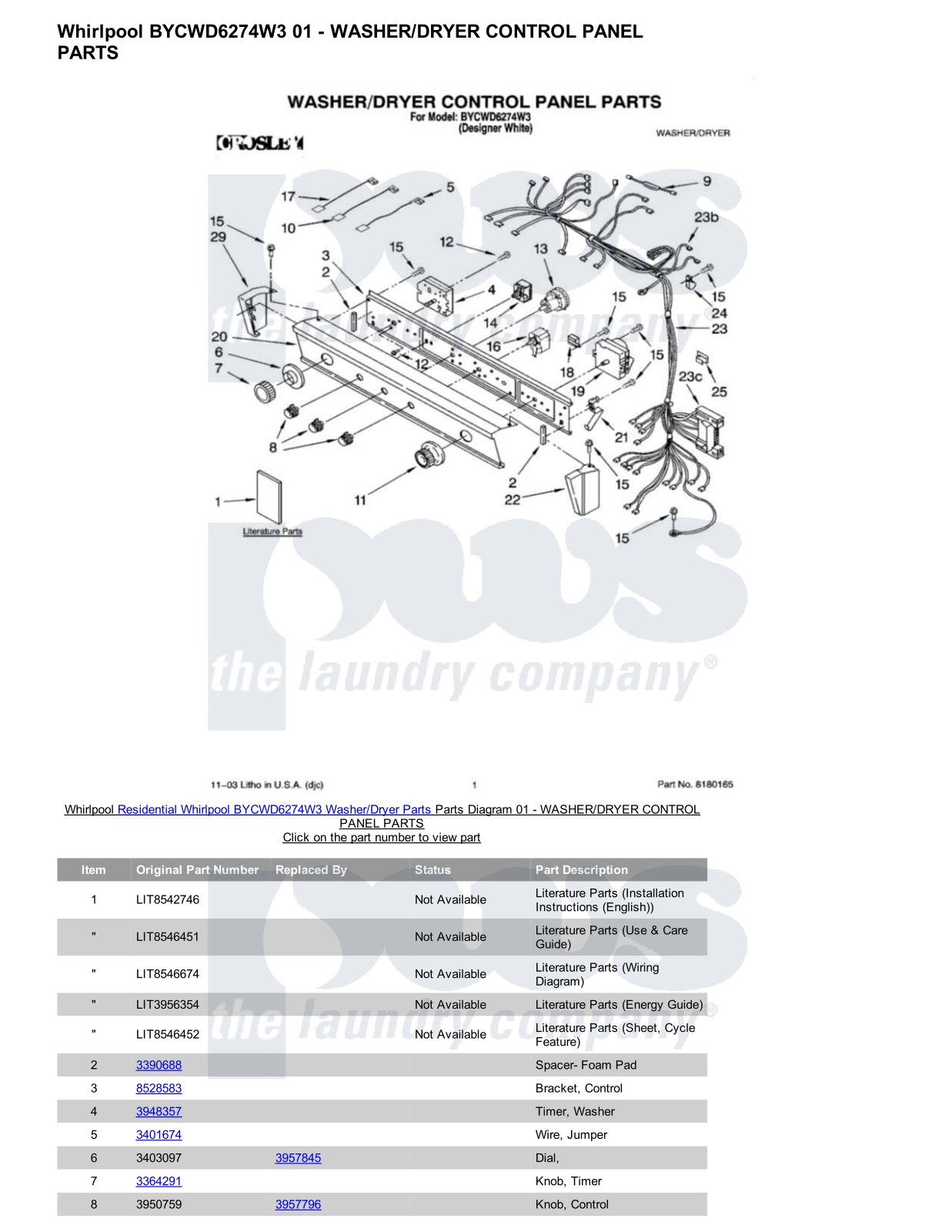 Whirlpool BYCWD6274W3/Dryer Parts Diagram