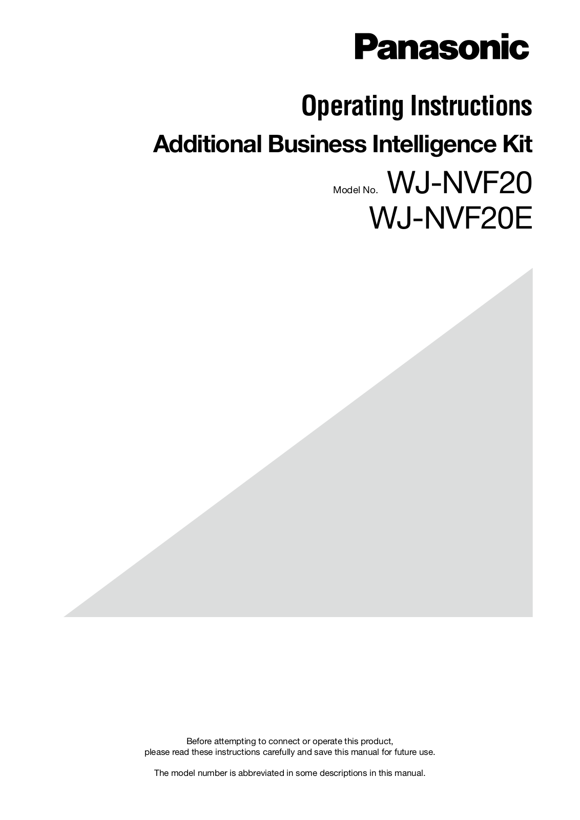 Panasonic WJ-NVF20 Operating Instructions