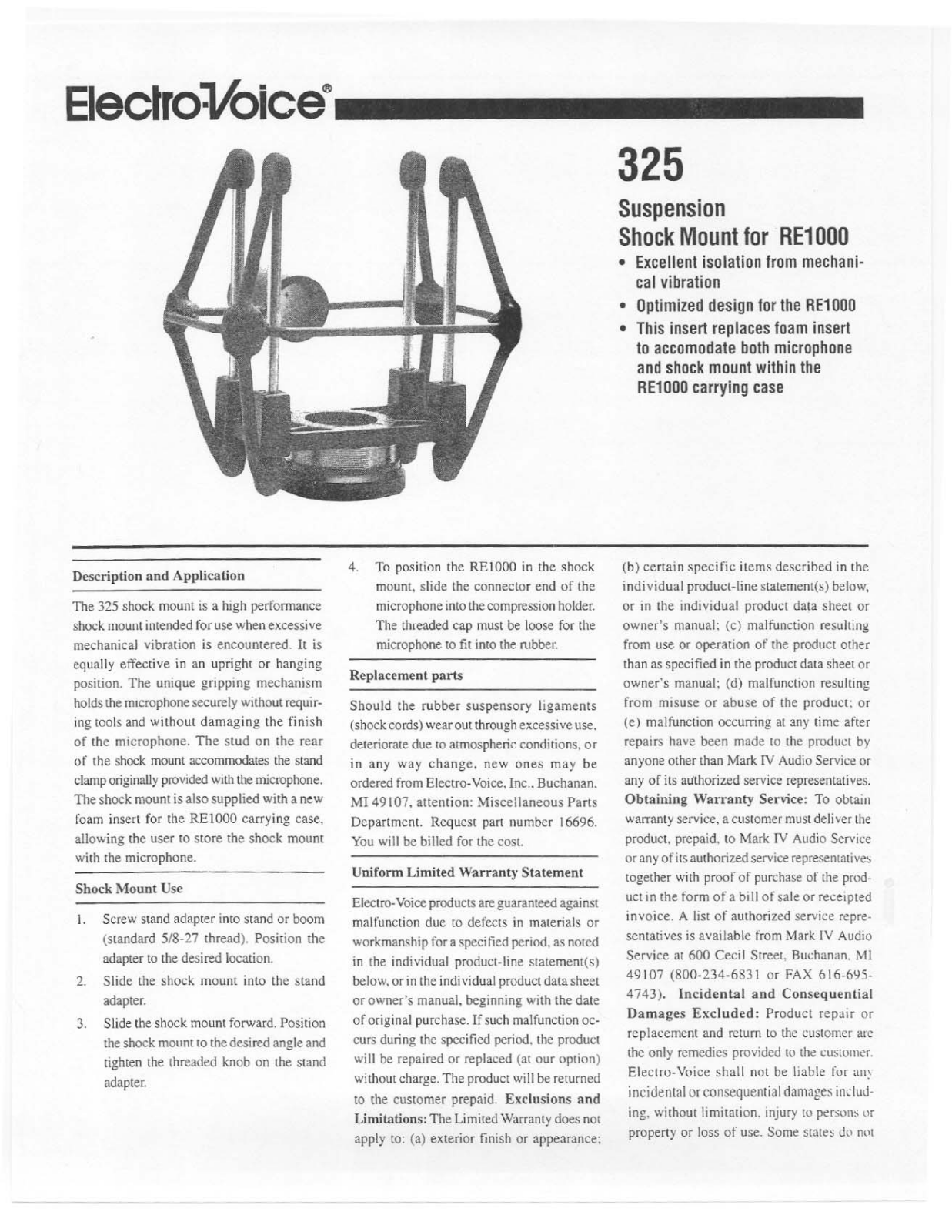 Electro-voice 325 DATASHEET