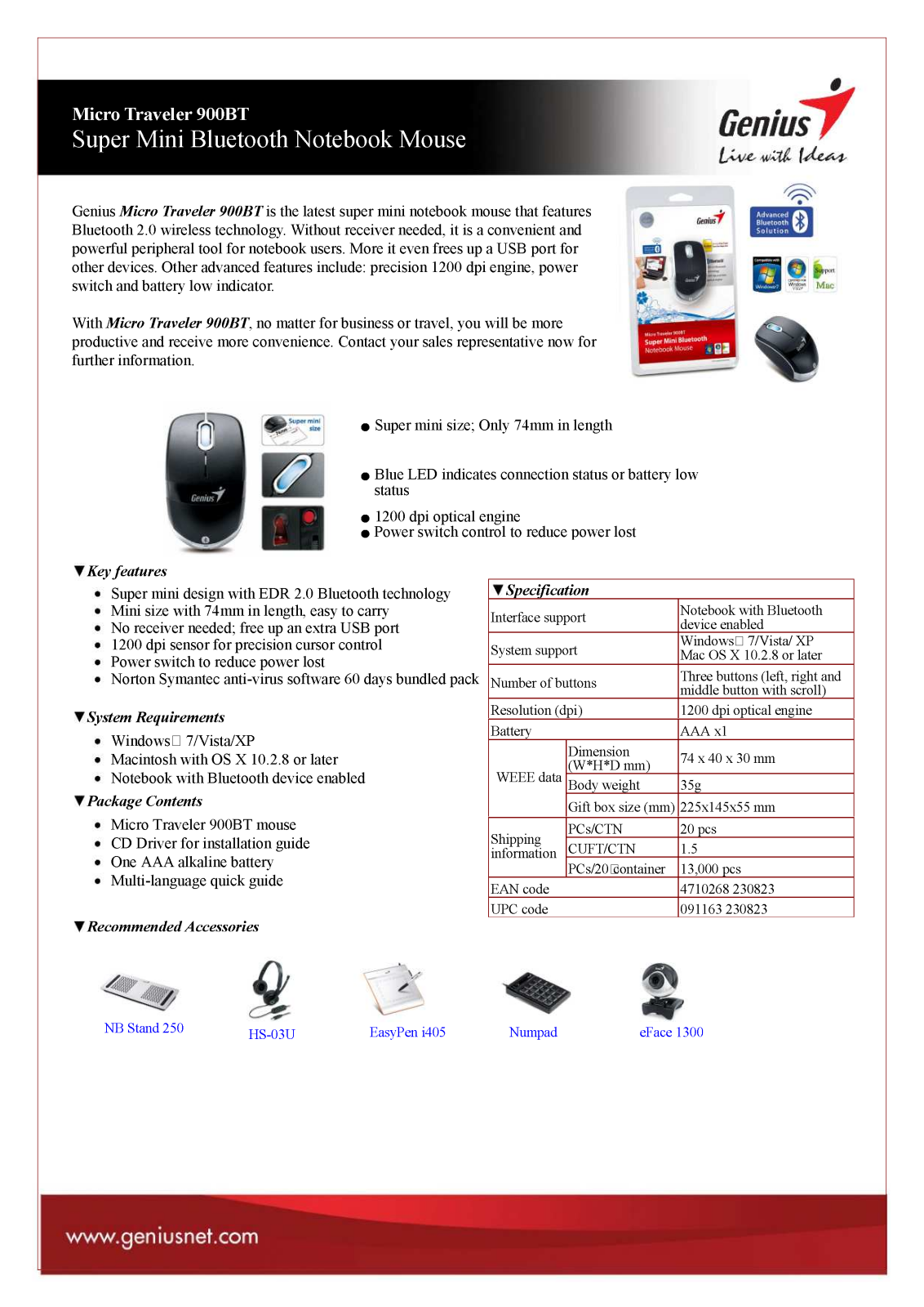 Genius MICRO TRAVELER 900BT BROCHURE