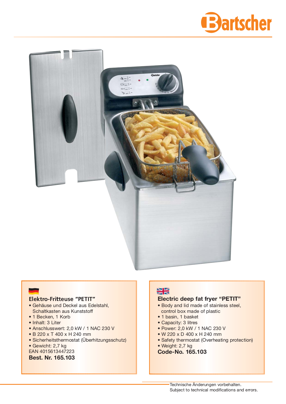 Bartscher 165103 User Manual