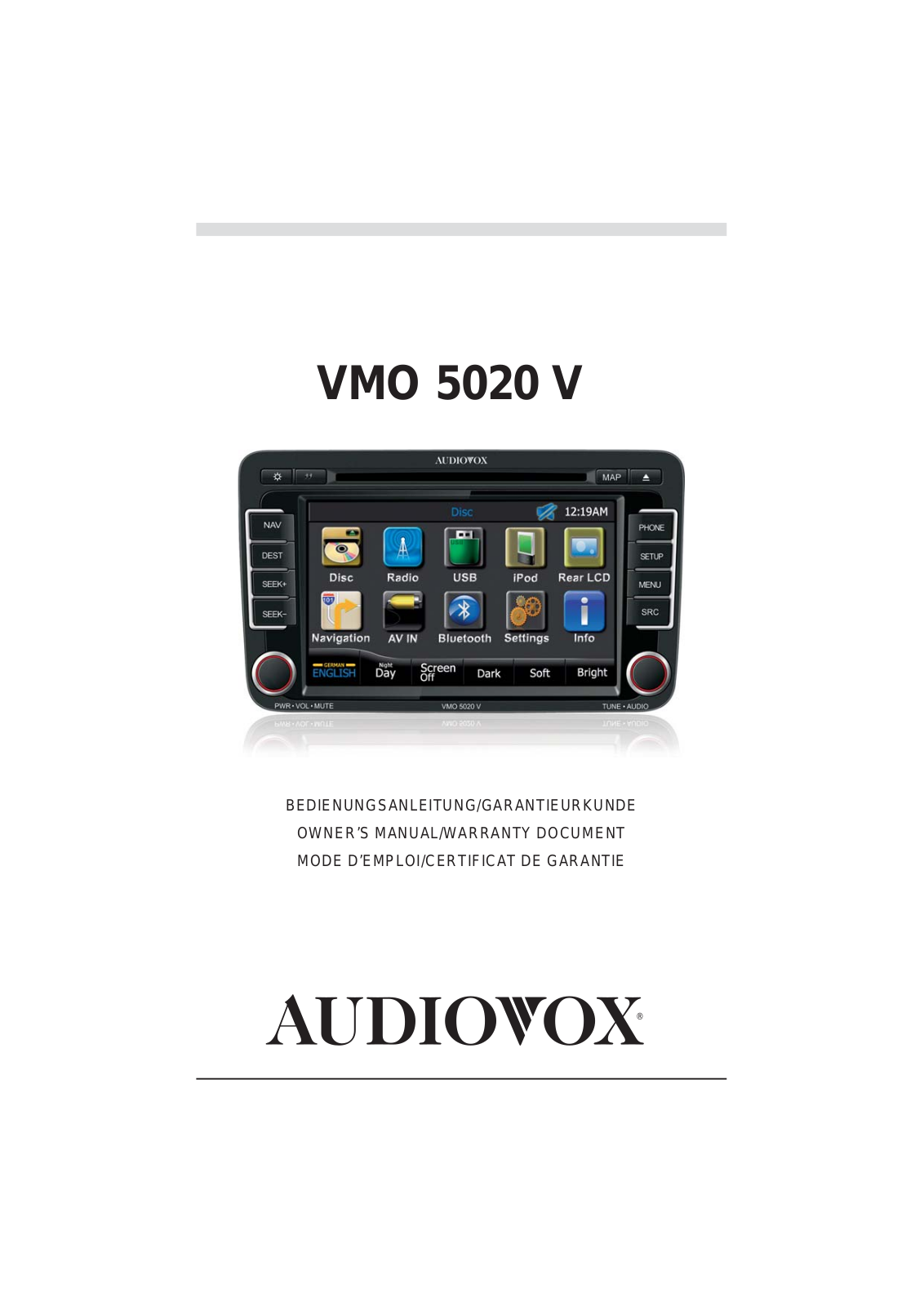 Audiovox VMO 5020 V Operating Instructions