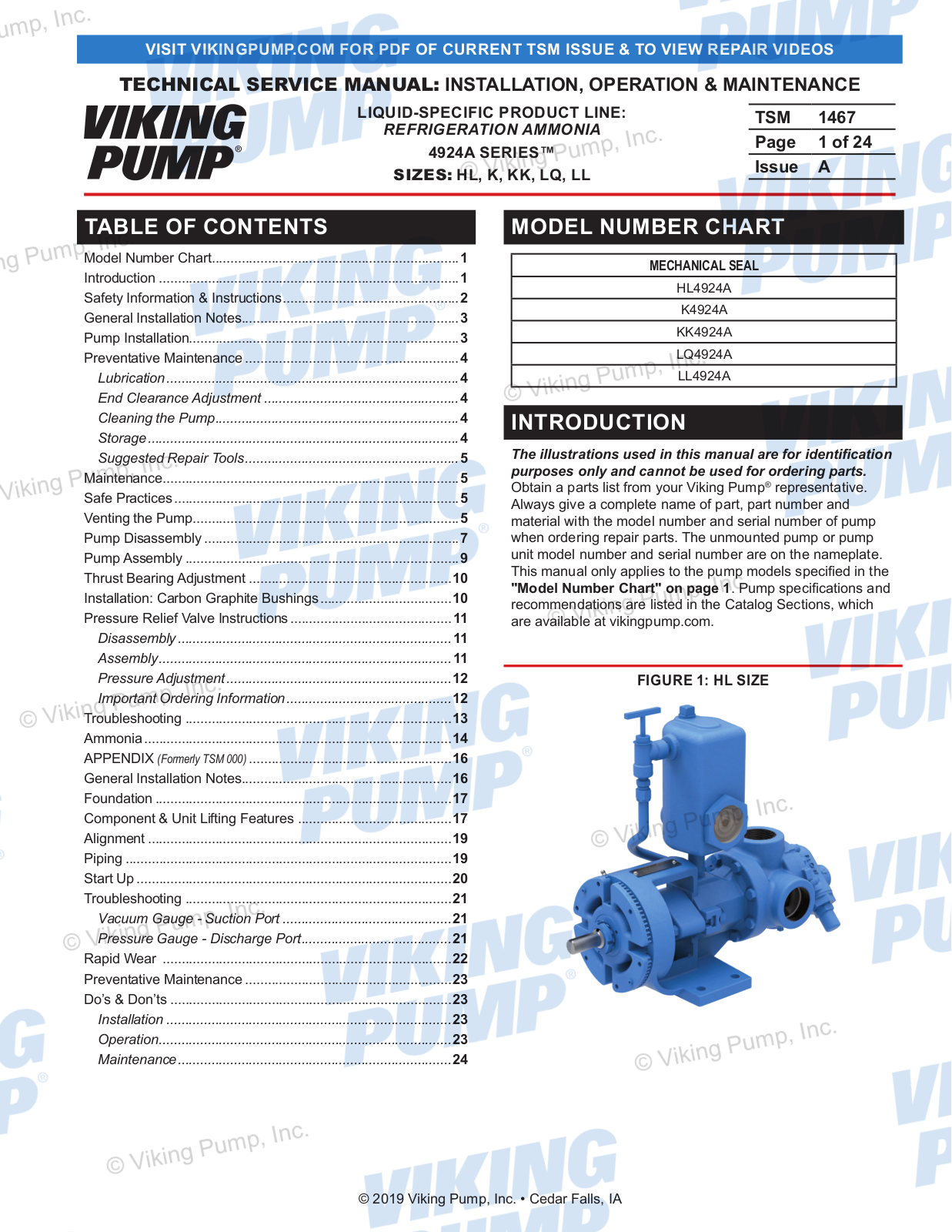 Viking pump 4924A Series, HL4924A, K4924A, LL4924A, KK4924A Technical & Service Manual