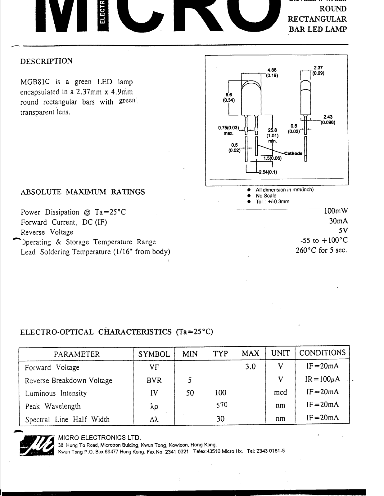 MICRO MGB81C Datasheet