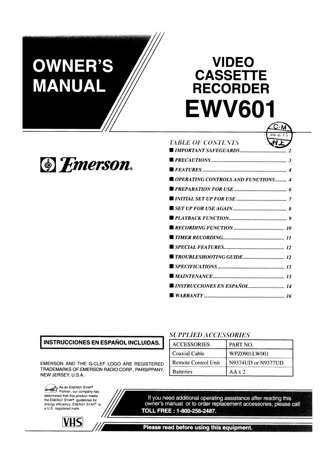 Funai EWV601, EWV601 Manual