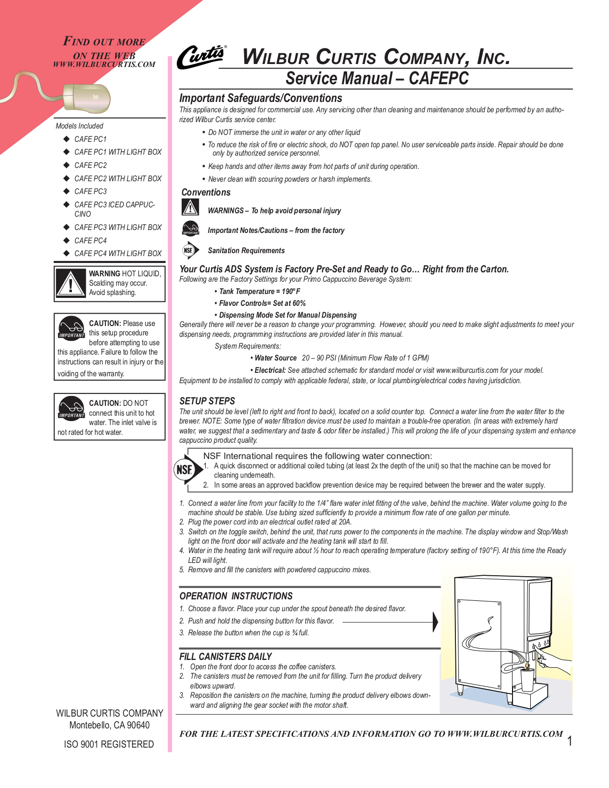 Wilbur Curtis PC2, PC3, PC4 Service Manual