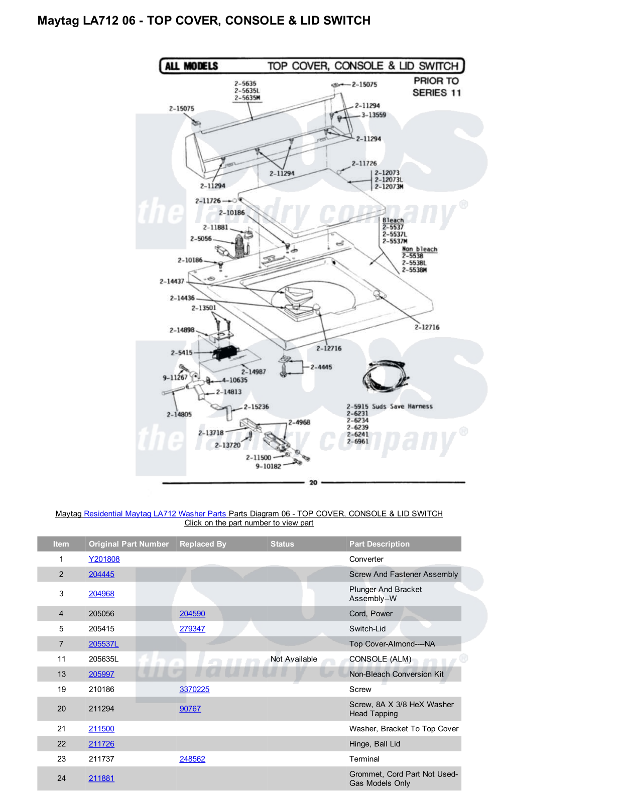 Maytag LA712 Parts Diagram