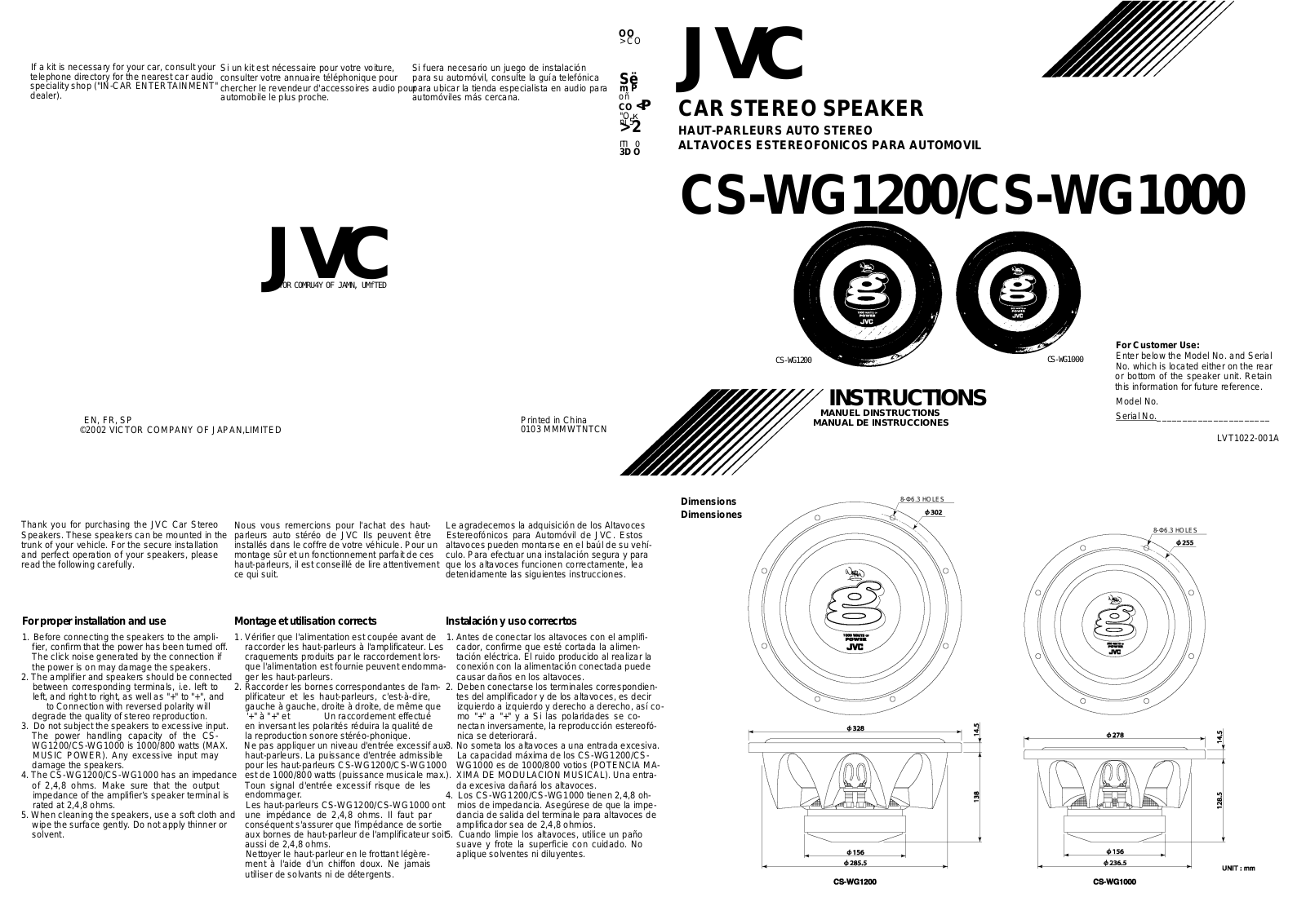 JVC CS-WG1000 User Manual
