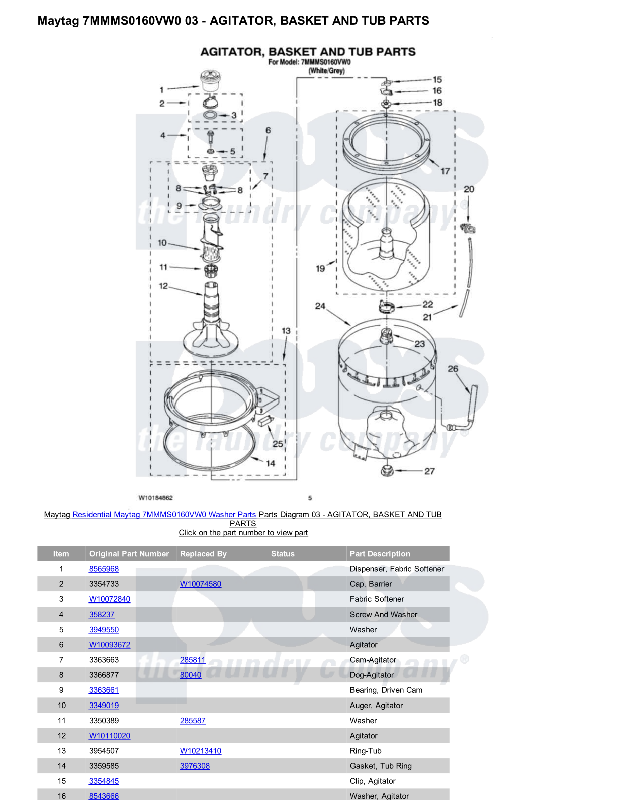 Maytag 7MMMS0160VW0 Parts Diagram