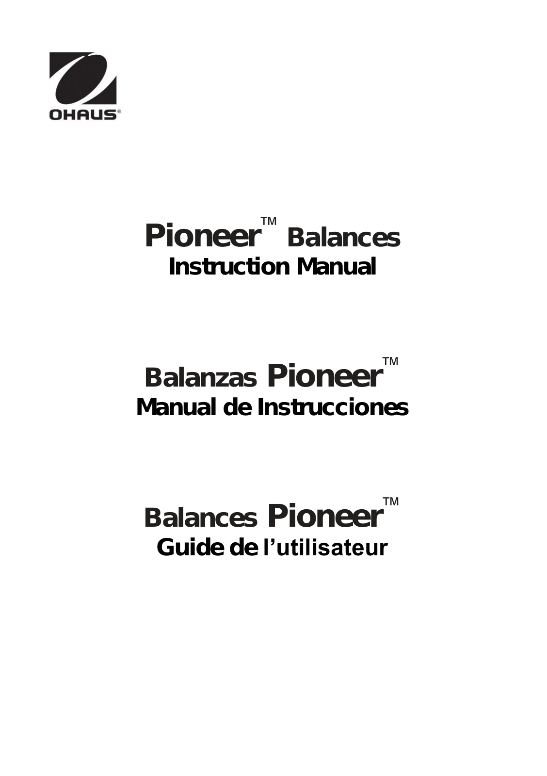 Ohaus PIONEER ANALYTICAL AND PRECISION BALANCES User Manual