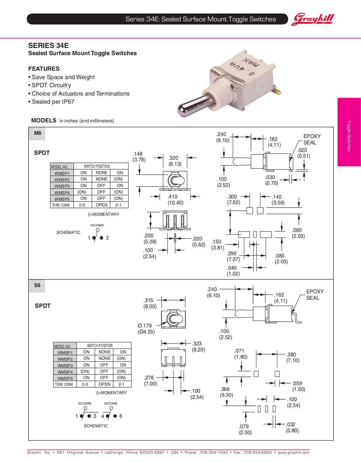 Grayhill Toggle Switches 34E User Manual