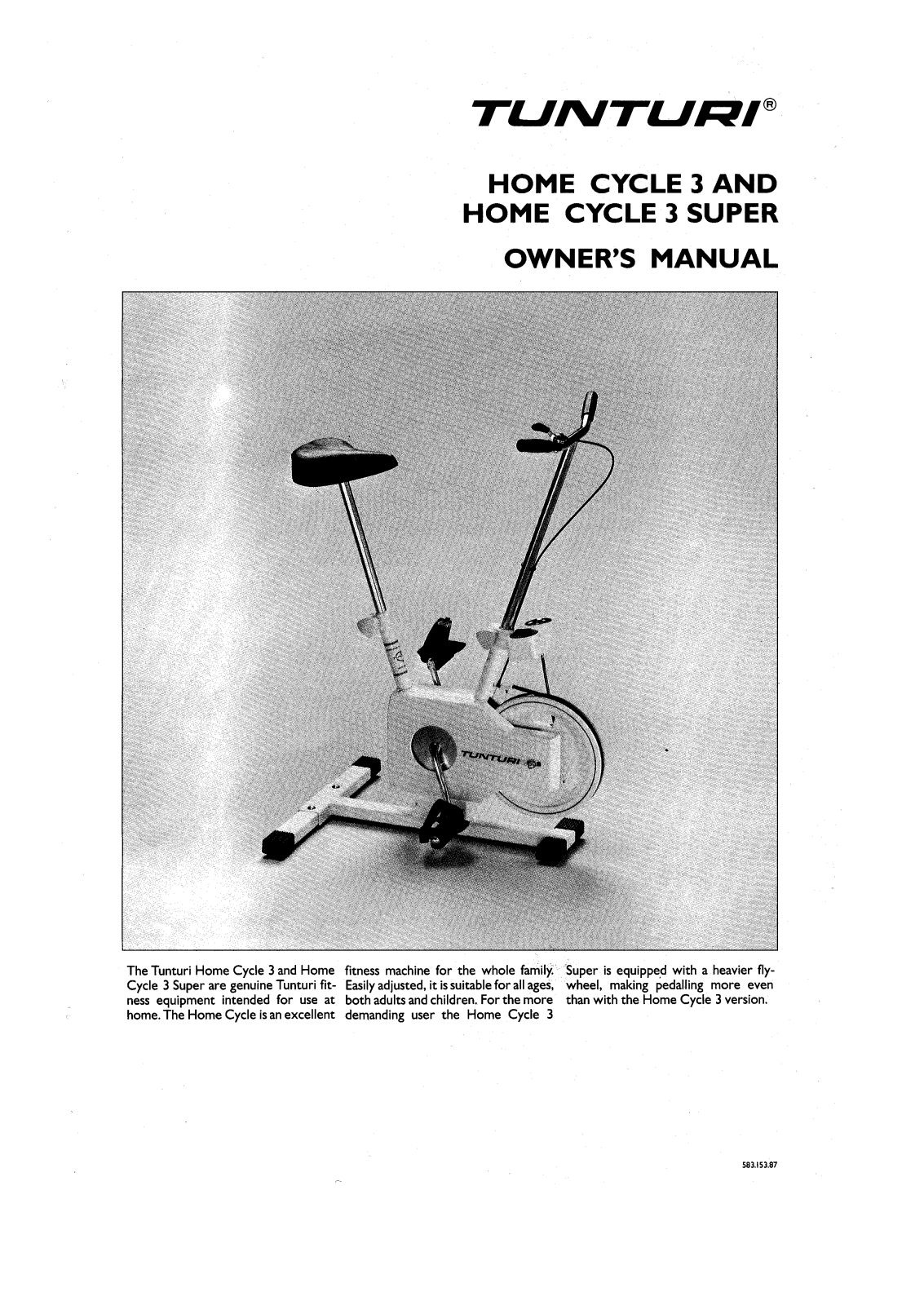 Tunturi Tunturi 3, Home Cycle 3, 3 Super User Manual