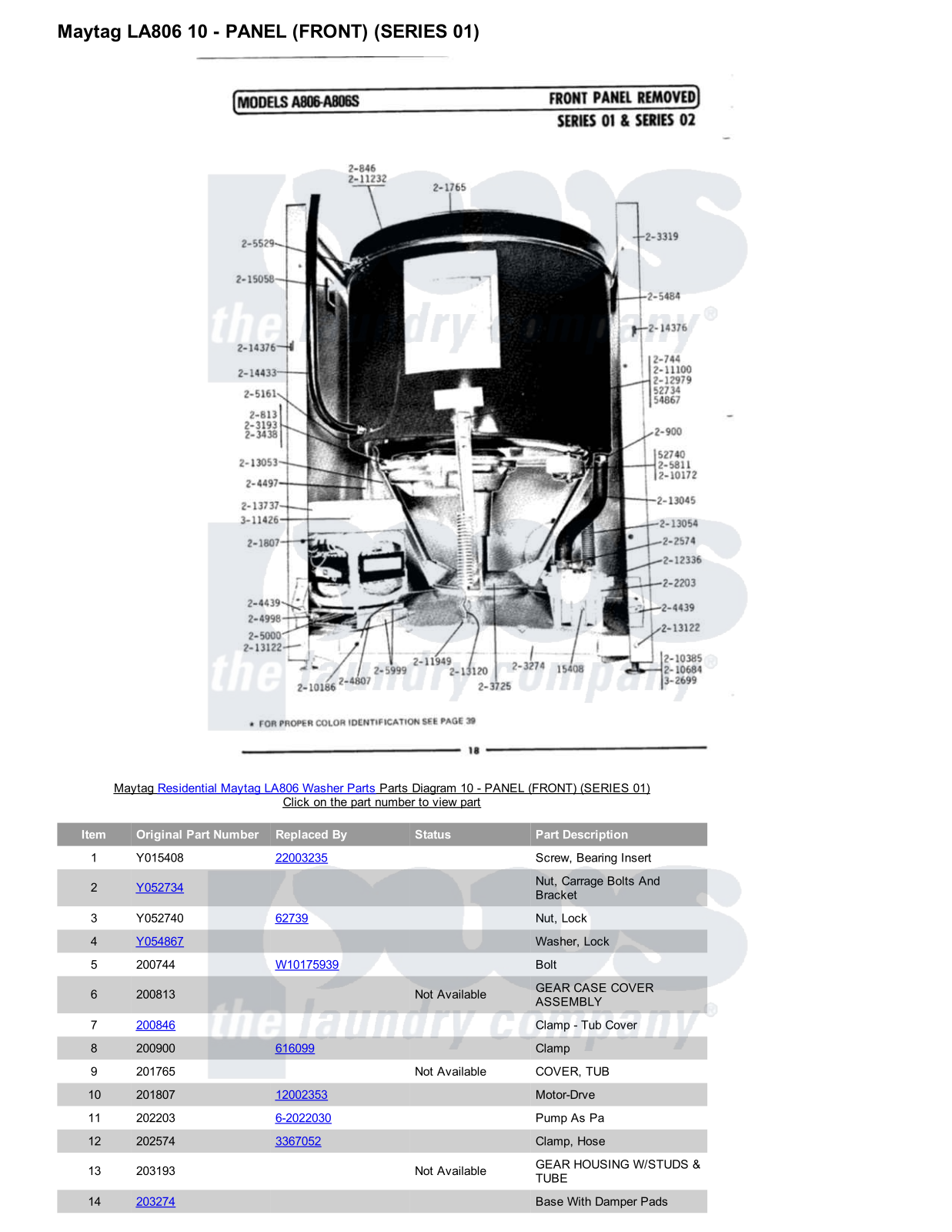 Maytag LA806 Parts Diagram