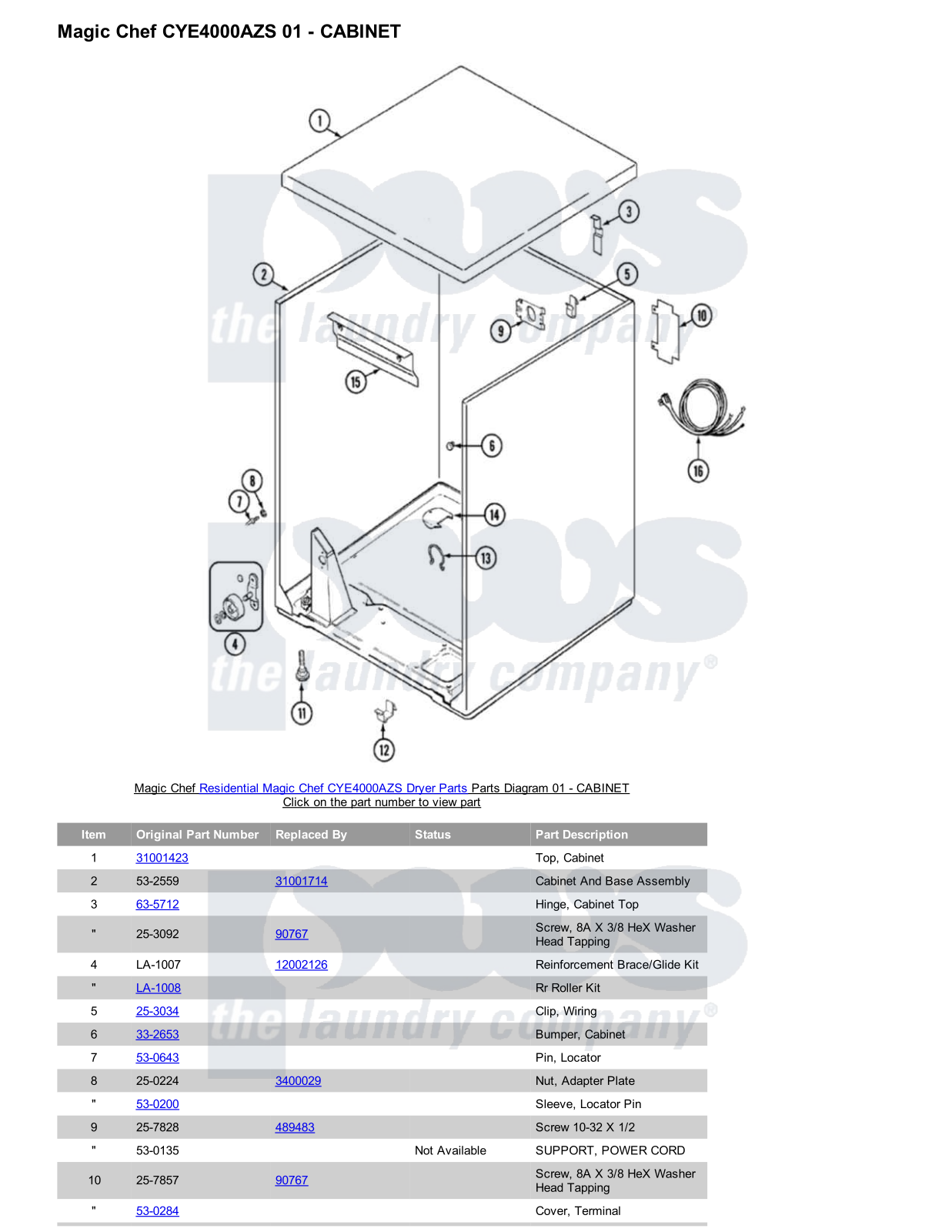 Magic Chef CYE4000AZS Parts Diagram