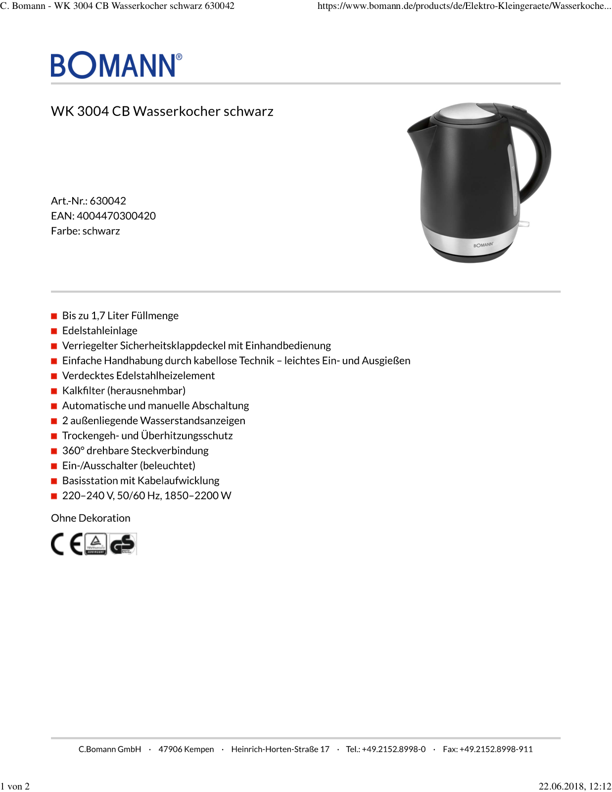 Bomann WK 3004 CB User Manual