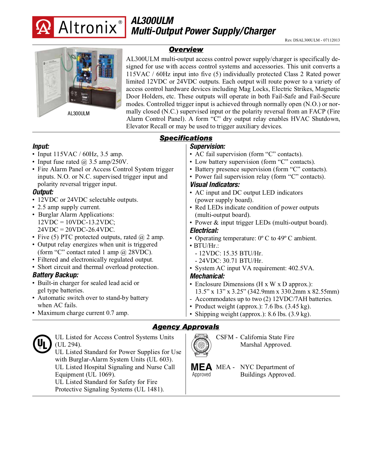 Altronix AL300ULM Specsheet