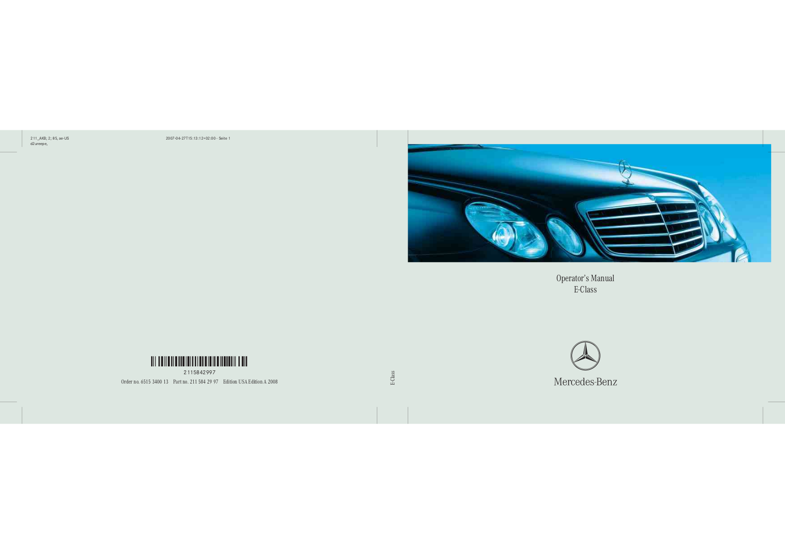 Mercedes-Benz E-Class 2008 Owner's Manual