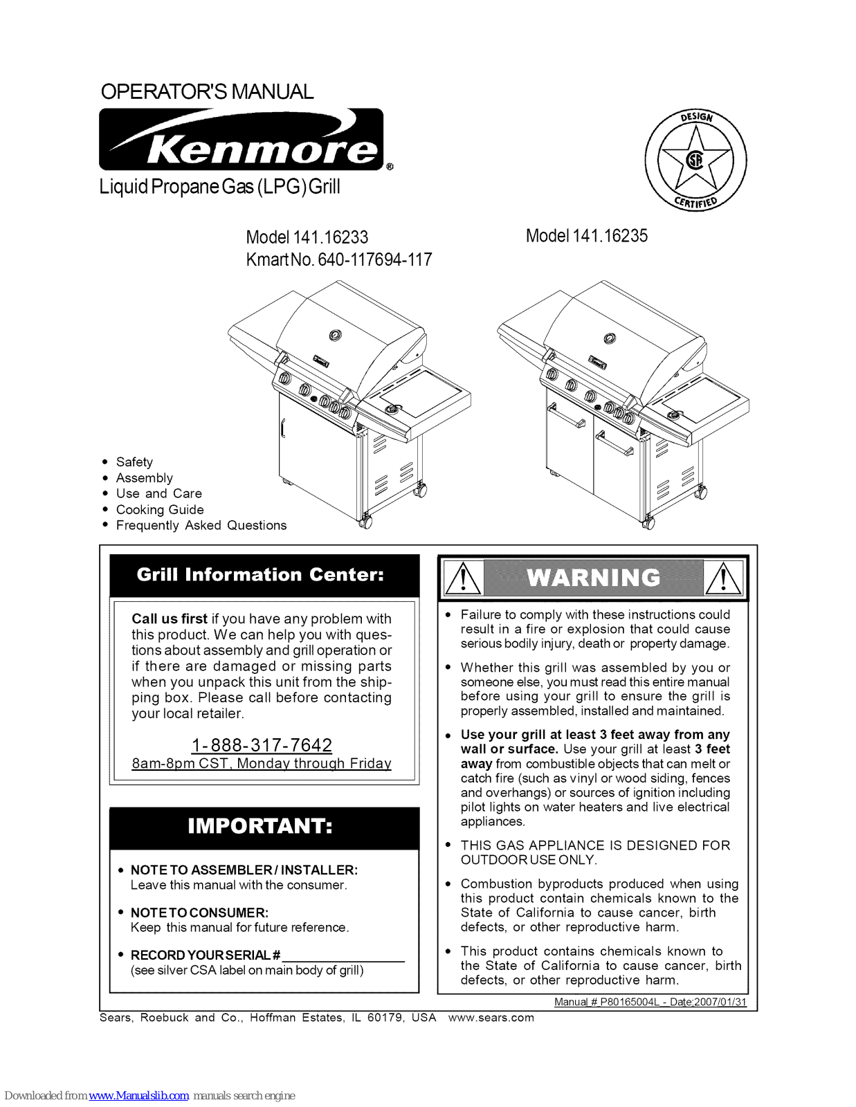 Kenmore 141.16235 Operator's Manual - ManualMachine.com