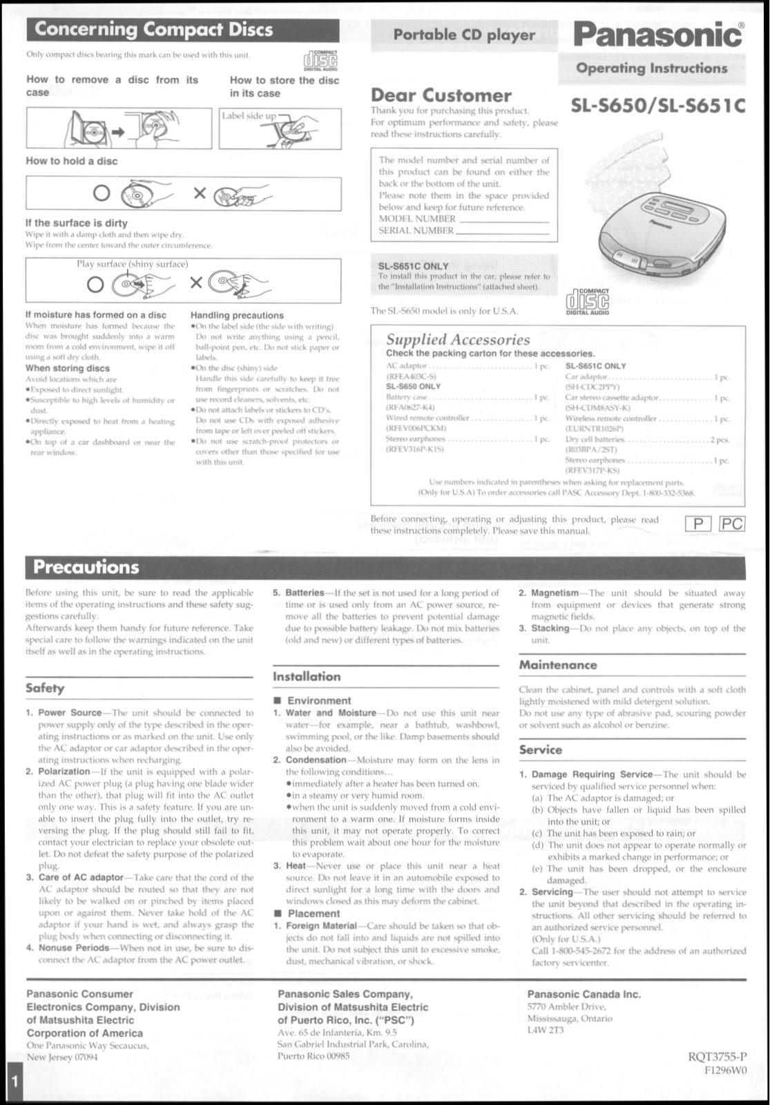 Panasonic SLS651C, SLS650 User Manual