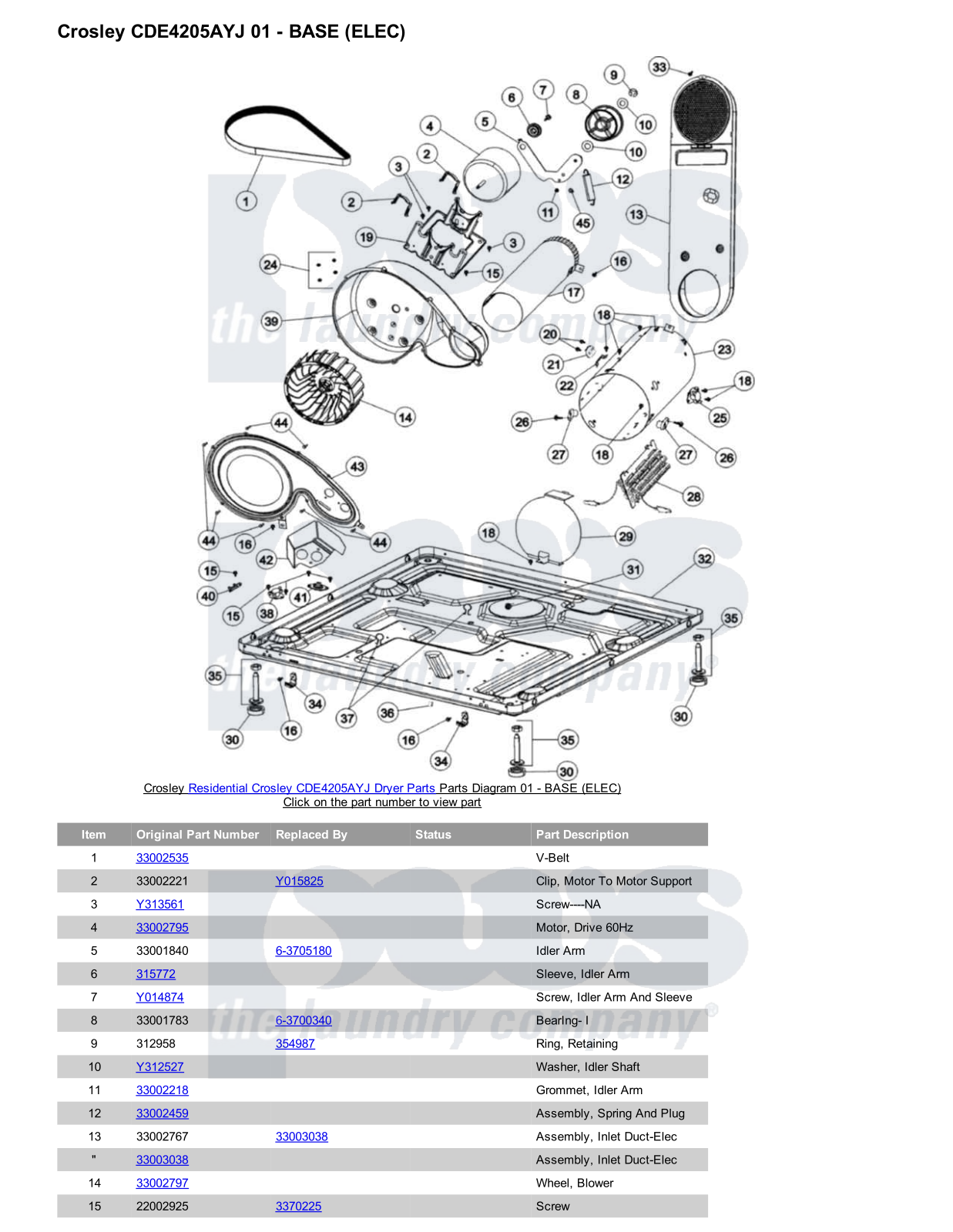 Crosley CDE4205AYJ Parts Diagram