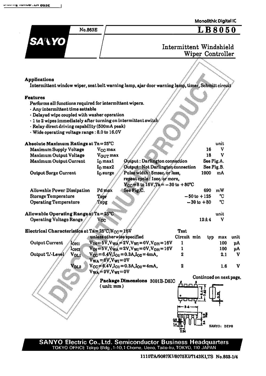 Sanyo LB8050 Specifications