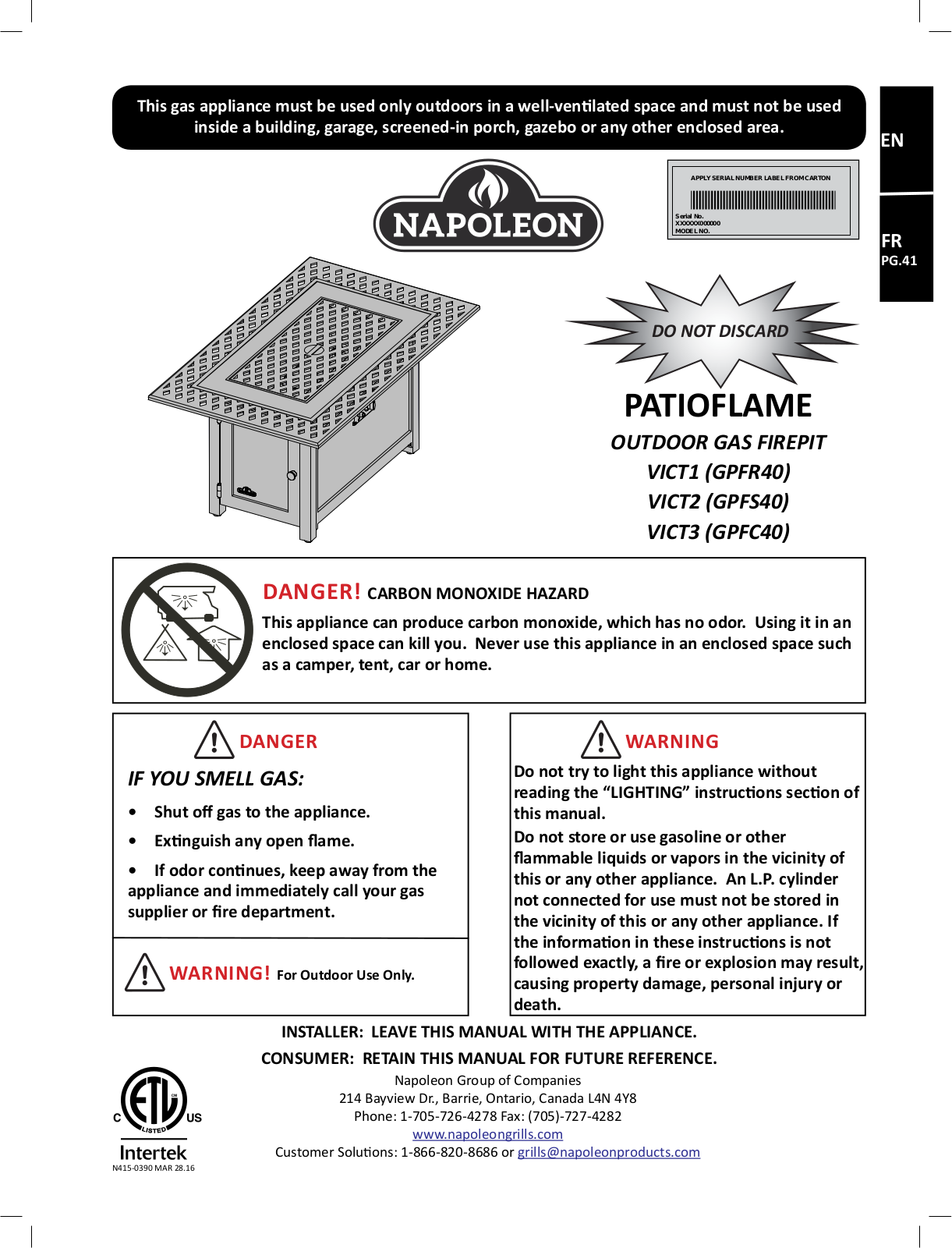 Napoleon VICT2BZ User Manual