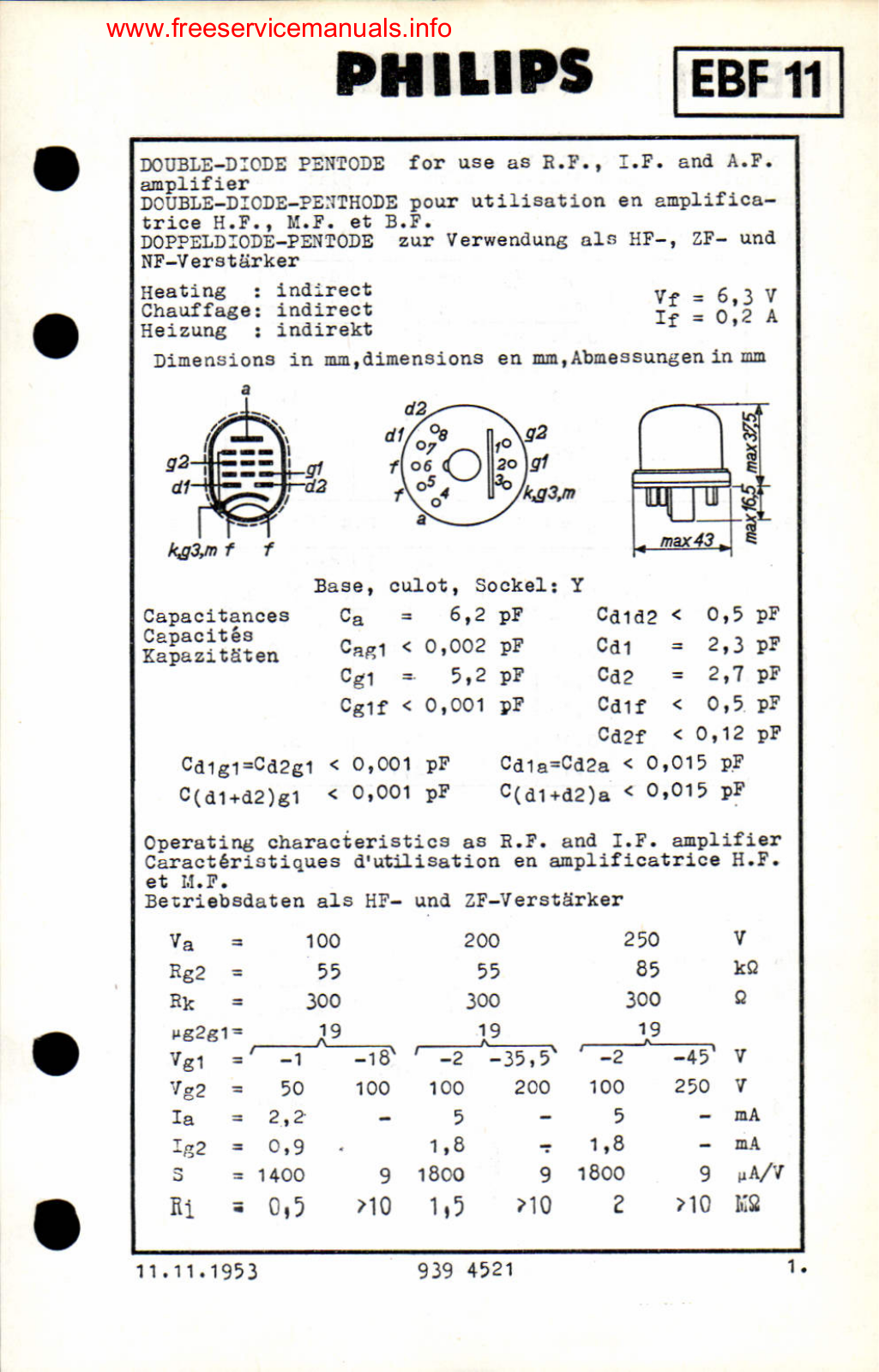 Philips EBF11 DATASHEETS