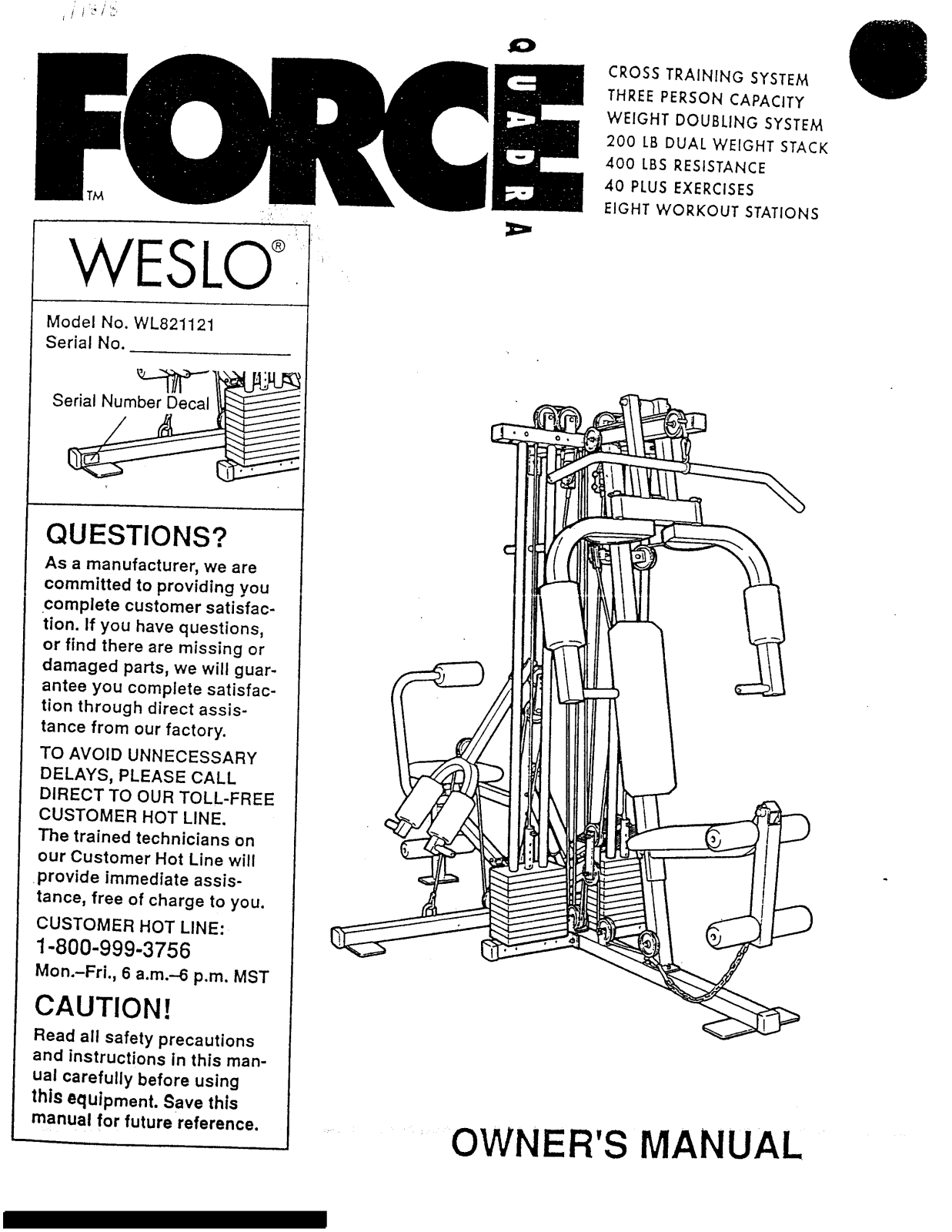 Weslo Quadra Force B01186-b User Manual