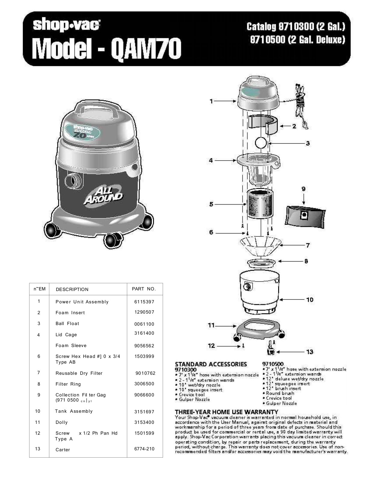 Shop Vac Qam70 Owner's Manual