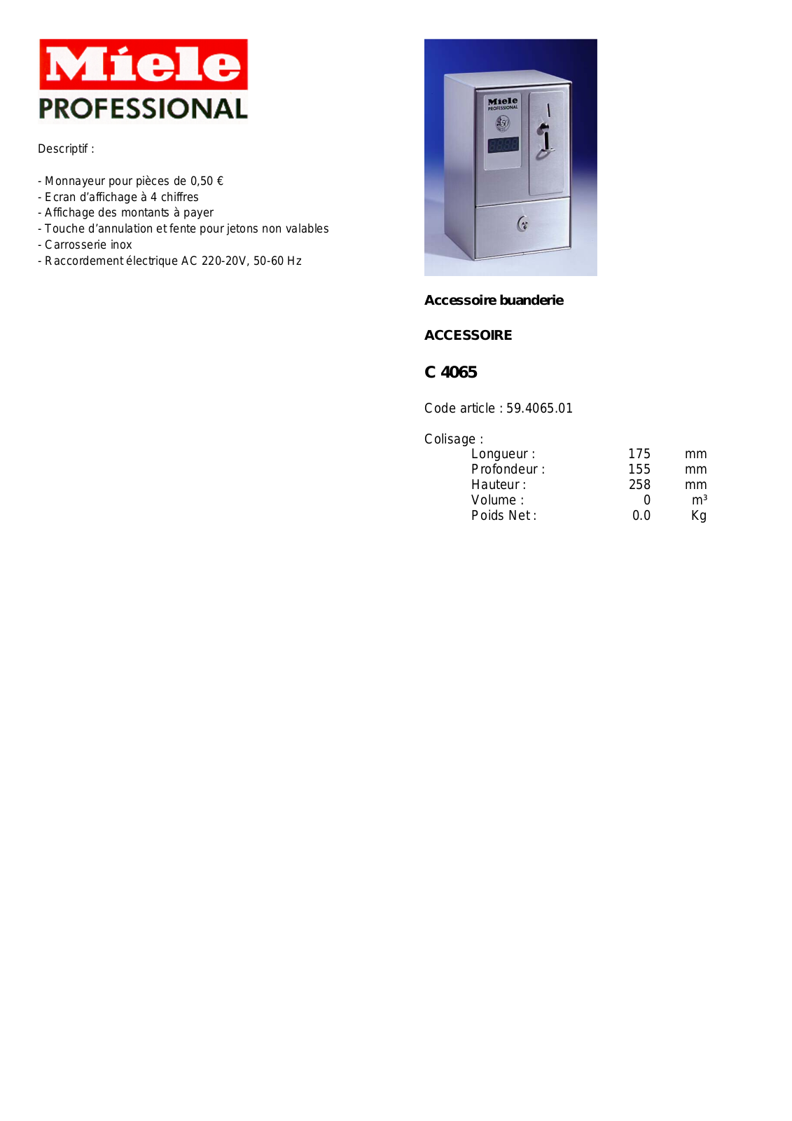 MIELE C 4065 DESCRIPTIF User Manual