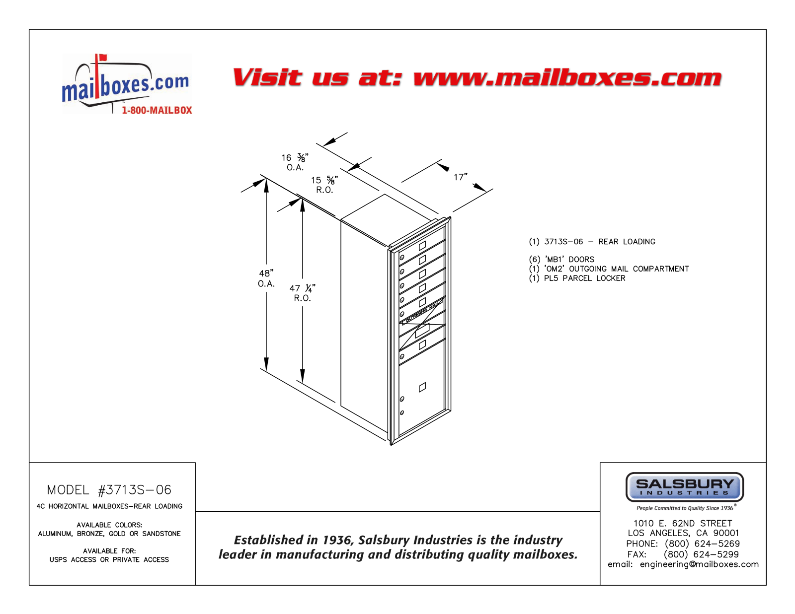 Salsbury Industries 3713S06ZRP, 3713S06ZRU User Manual