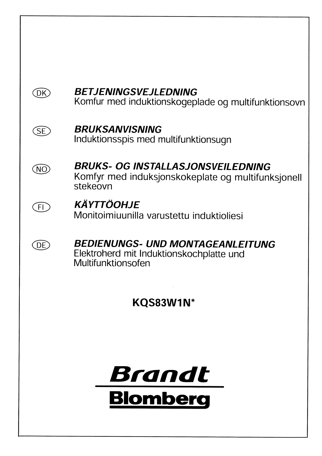 BRANDT KQS83W1N User Manual