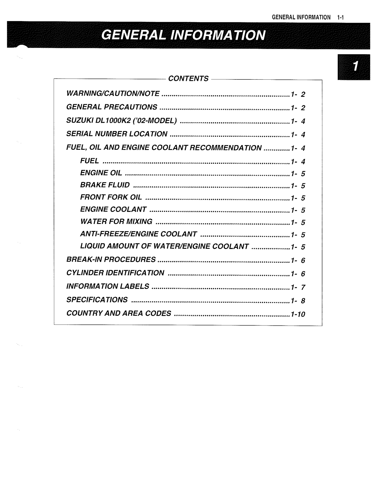 Suzuki DL1000V VSTROM Service Manual 1 General Info