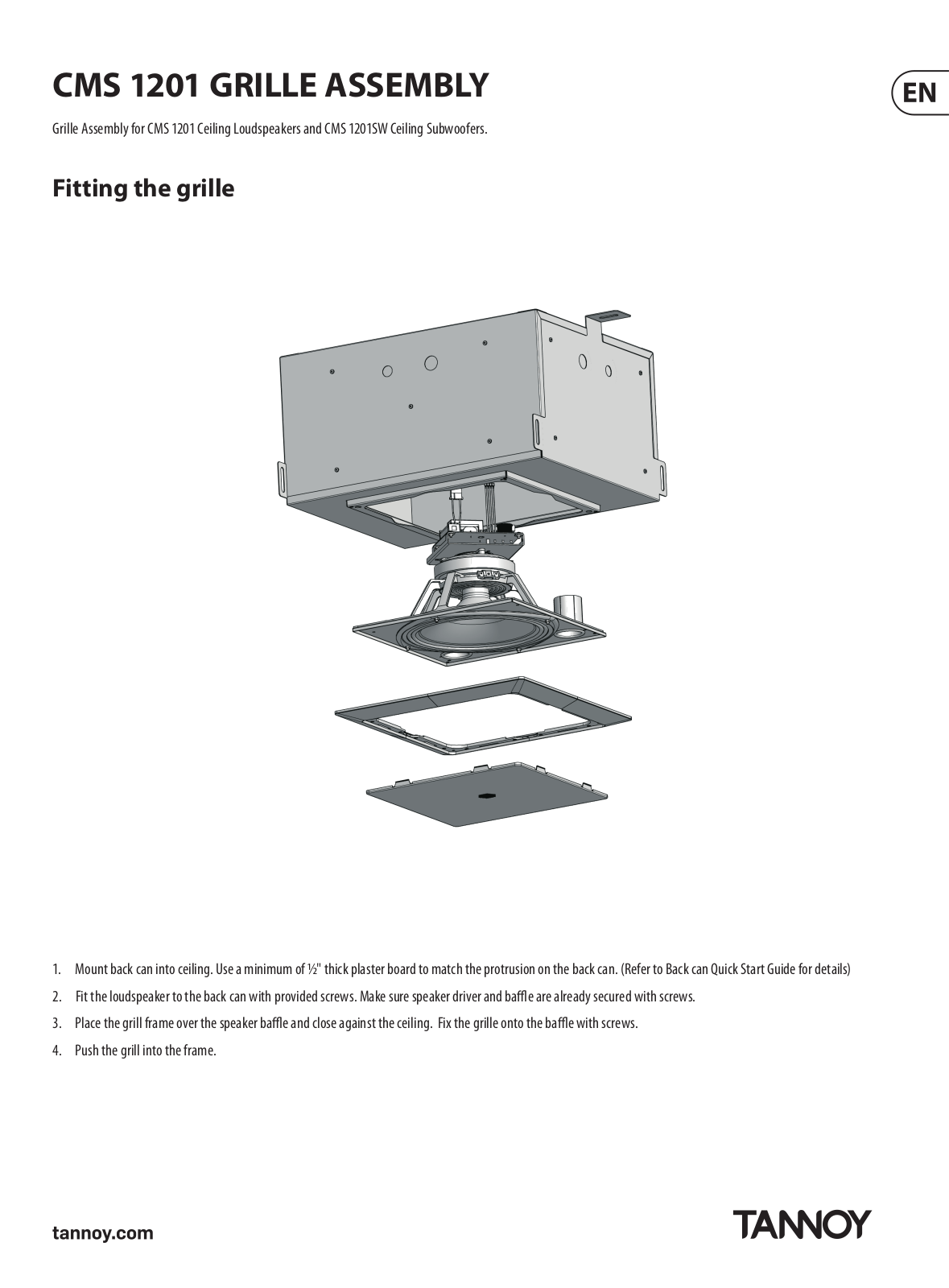 Tannoy CMS 1201 GRILLE ASSEMBLY Quick Start Guide, English