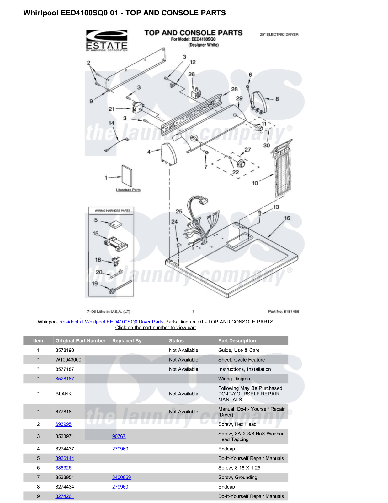 Whirlpool EED4100SQ0 Parts Diagram