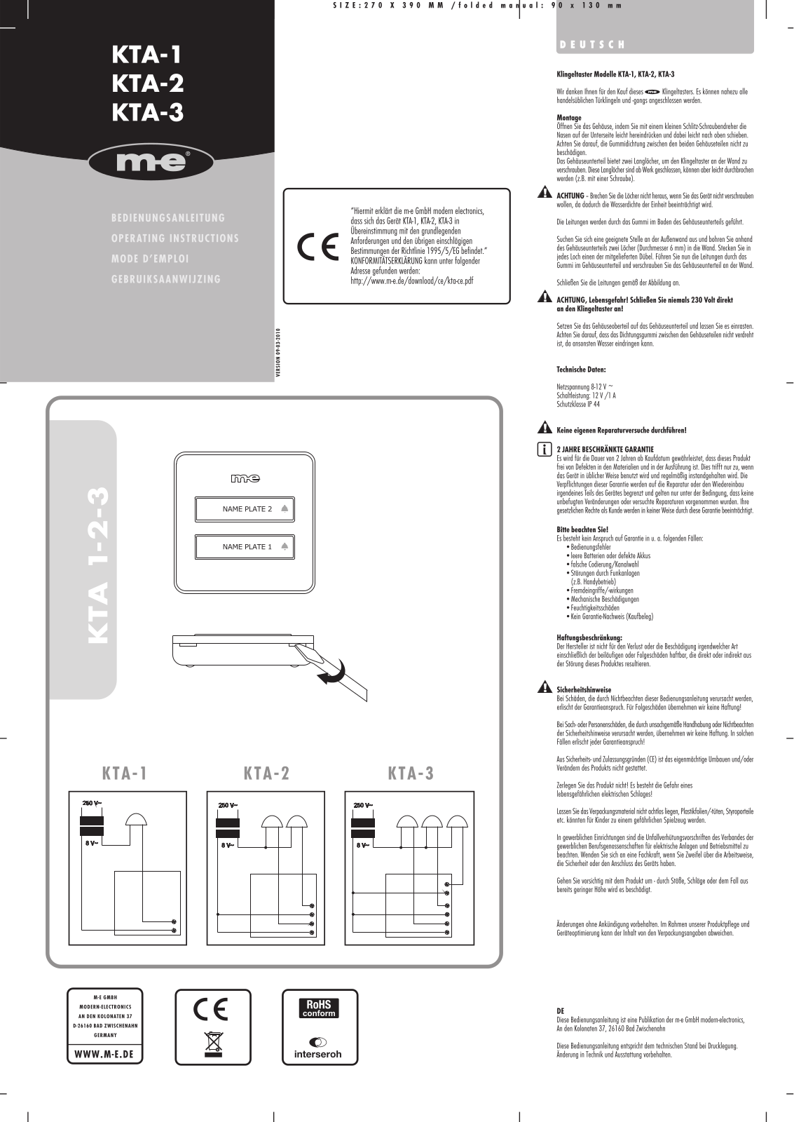 m-e modern-electronics KTA-1, KTA-2, KTA-3 Operating Instructions