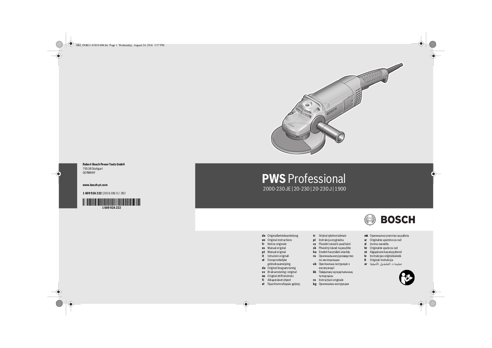 Bosch PWS Professional  2000-230 JE, PWS Professional 20-230, PWS Professional 20-230 J, PWS Professional 1900 Service Manual