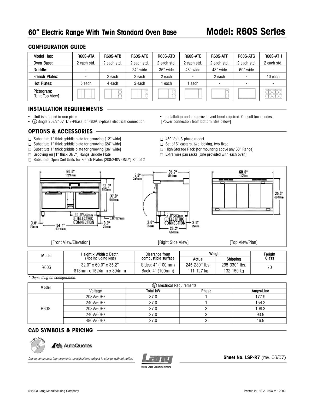 Lang R60S Series General Manual