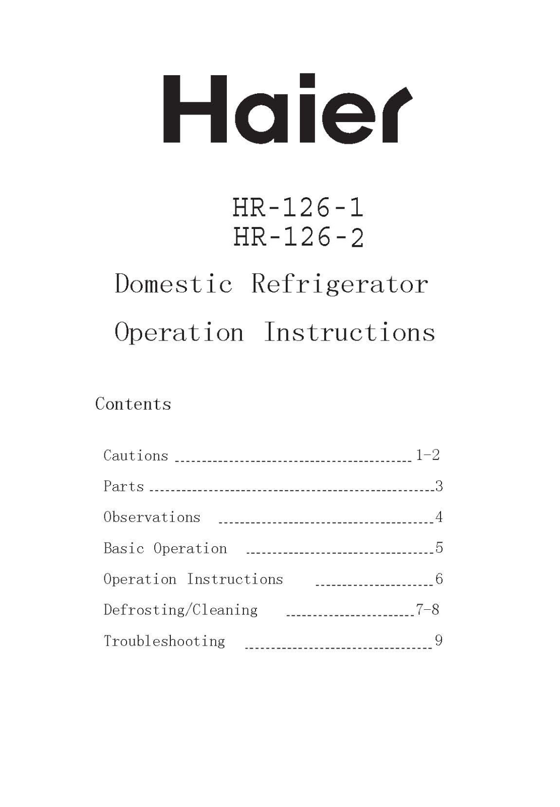 Haier HR-126-1, HR-126-2 User Manual