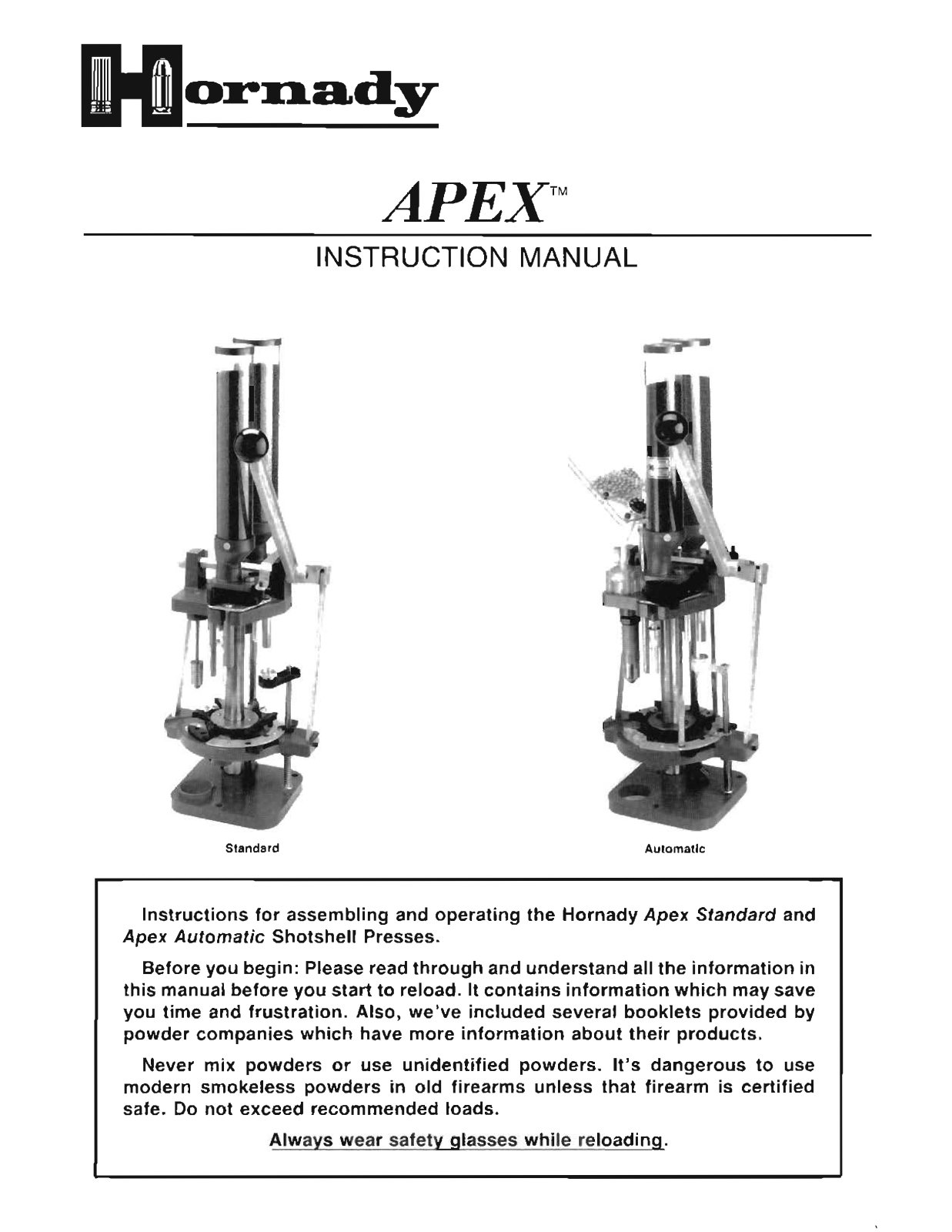 HORNADY APEX Instruction Manual