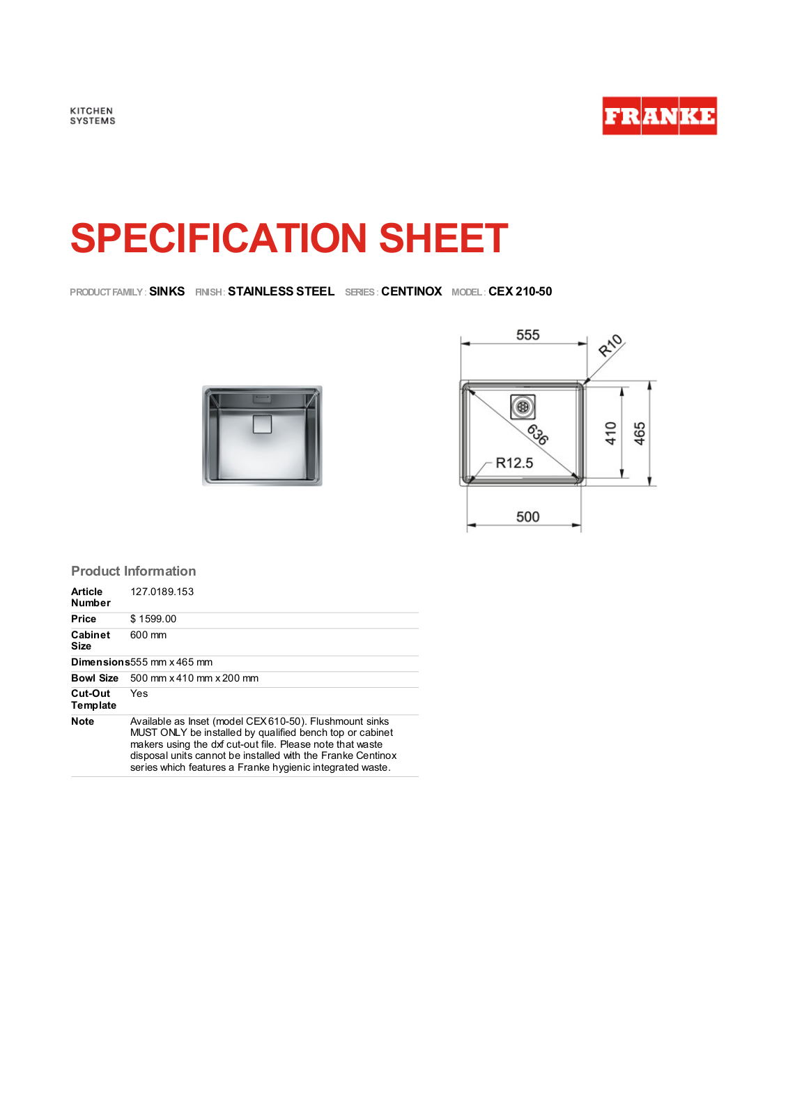 Franke Foodservice CEX 210-50 User Manual