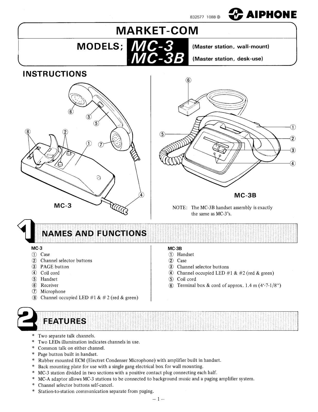 Aiphone MC-3 User Manual