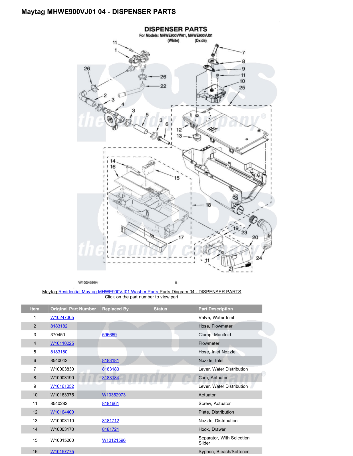 Maytag MHWE900VJ01 Parts Diagram