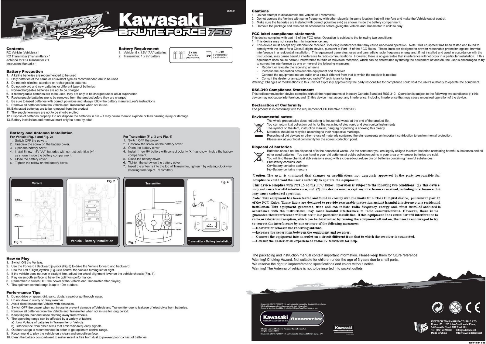 KIDZTECH TOYS 84011RX 49MHZ, 84011TX 49MHZ Users manual